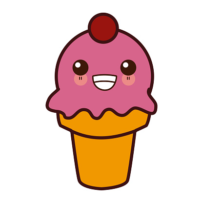 ✓ Imagen de Cono de helado de dibujos animados cute kawaii Fotografía de  Stock