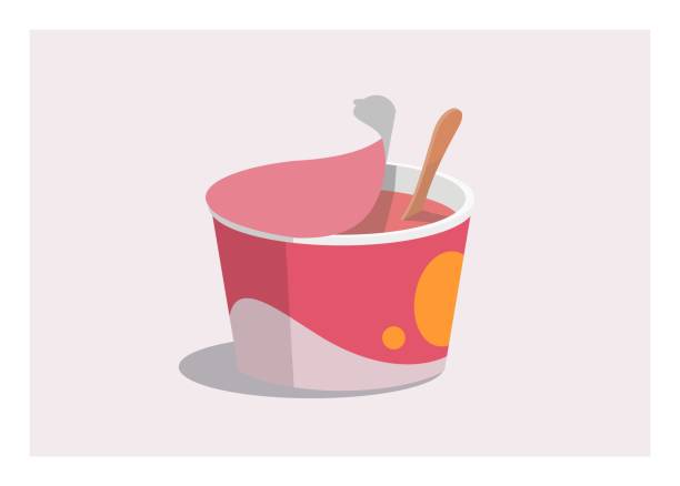 ilustrações de stock, clip art, desenhos animados e ícones de ice cream cup with wooden spoon, simple flat illustration. - strawberry ice cream