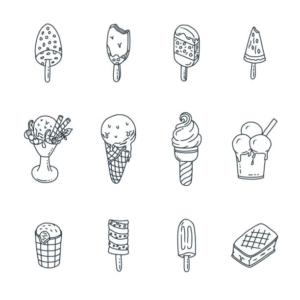 eis-doodles set - ice cream fancy stock-grafiken, -clipart, -cartoons und -symbole
