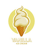 Vanilla ice cream in waffle cone. Cartoon ice cream icon.
