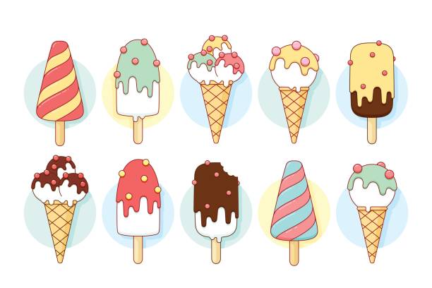 ilustrações de stock, clip art, desenhos animados e ícones de ice cream icons of different types and shapes - strawberry ice cream