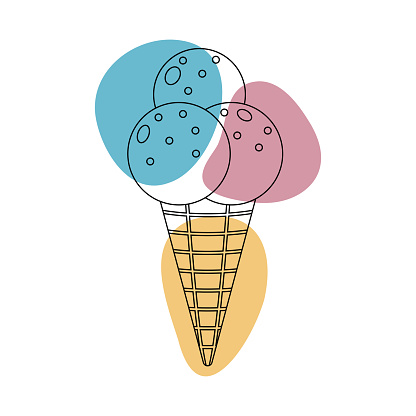 Ice cream in the style of line art on the background of colored spots