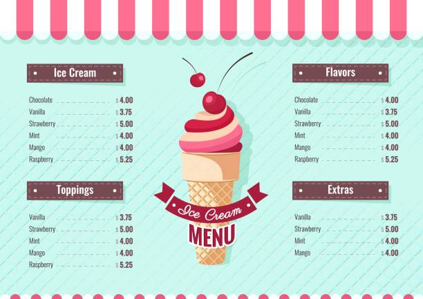 illustrazioni stock, clip art, cartoni animati e icone di tendenza di poster del menu del gelato. - ice cream