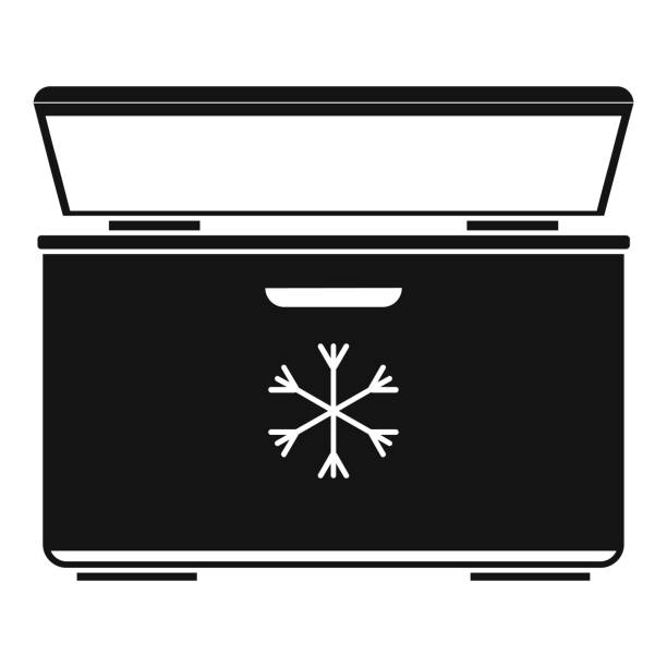 Ice cream refrigerator icon, simple style Ice cream refrigerator icon. Simple illustration of ice cream refrigerator vector icon for web design isolated on white background chest freezer stock illustrations
