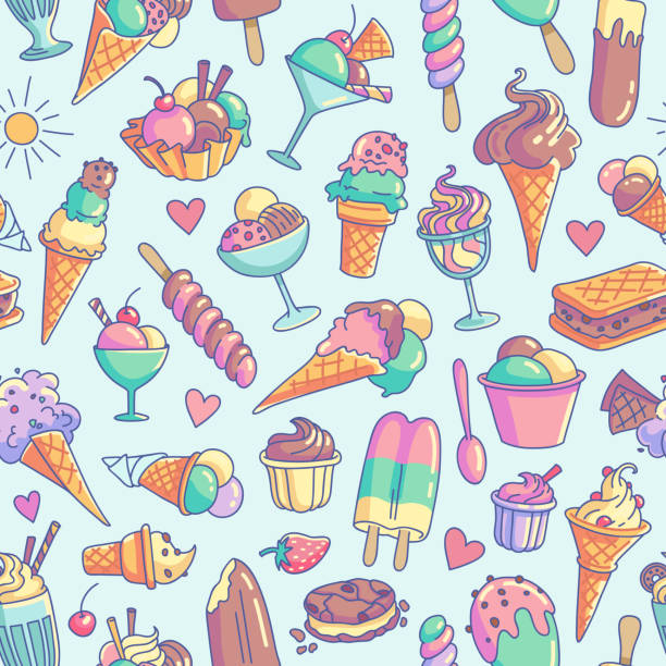 ilustraciones, imágenes clip art, dibujos animados e iconos de stock de patrón de helado sin costuras. - ice cream truck
