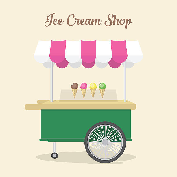 ilustraciones, imágenes clip art, dibujos animados e iconos de stock de tienda de helados ilustración - ice cream truck