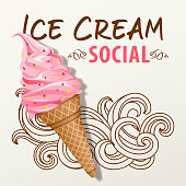 An ice cream social for the summer with strawberry ice cream on the wave pattern