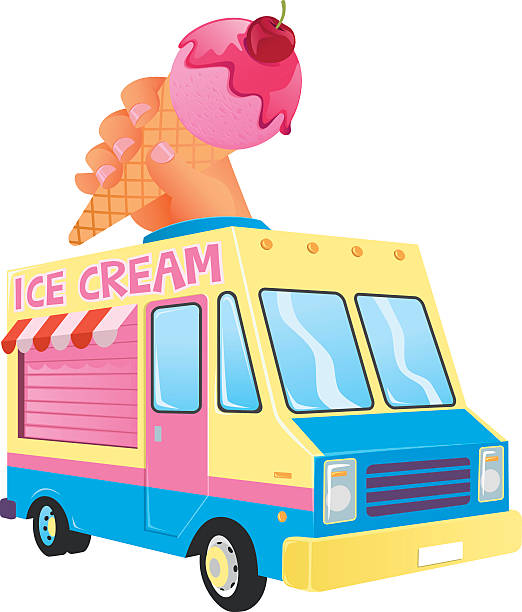 Ice cream truck Ice cream truck, carrying a hand that is taking an ice cream ice cream truck stock illustrations