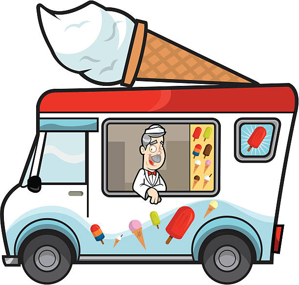 ilustraciones, imágenes clip art, dibujos animados e iconos de stock de helado van - ice cream truck