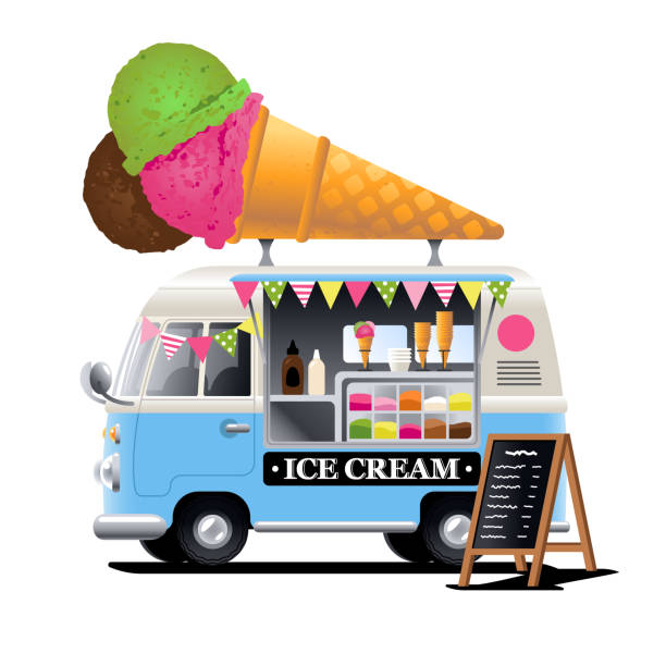 ilustraciones, imágenes clip art, dibujos animados e iconos de stock de heladería - ice cream truck