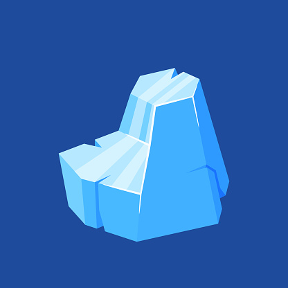 Ice Crystal, Frozen Floe Block With Shiny Surface. Gui Or Ui Game Design Element, Snowdrift Cap In Ocean. Polar Iceberg