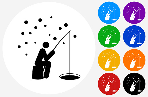 Download Ice Fishing Icon On Flat Color Circle Buttons Stock ...