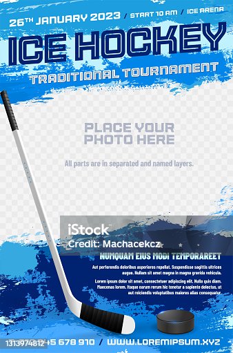 istock Ice hockey tournament poster template with stick and puck 1313974812