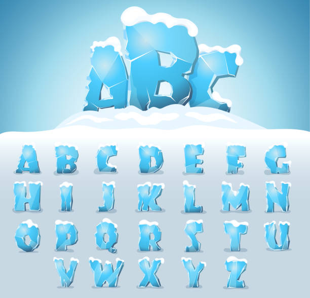 Ice letters with snow Ice letters with snow on the top, vector font ice stock illustrations