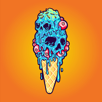 Ice Scream Cone Skull Melting Vector illustrations for your work Logo, mascot merchandise t-shirt, stickers and Label designs, poster, greeting cards advertising business company or brands.