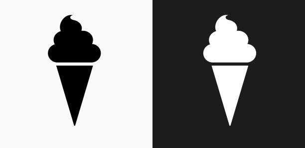 eistüte symbol auf schwarz-weiß-vektor-hintergründe - ice cream fancy stock-grafiken, -clipart, -cartoons und -symbole
