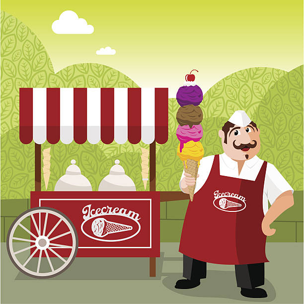 ilustraciones, imágenes clip art, dibujos animados e iconos de stock de icecream hombre - ice cream truck