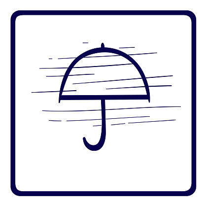 Icon - a sketch of the weather and seasons in the form of an umbrella and a weather symbol in a frame