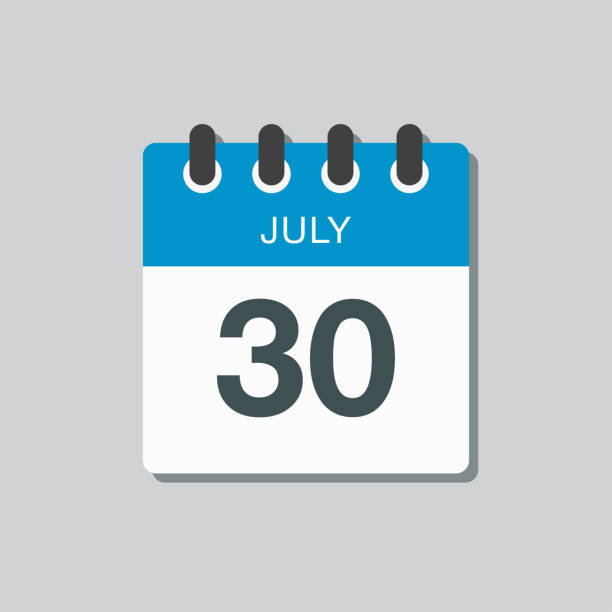Icon calendar day 30 July, summer days of the year Icon calendar day - 30 July. Days f the year. Vector illustration flat style. Date day of month Sunday, Monday, Tuesday, Wednesday, Thursday, Friday, Saturday. Holidays in summer July. calendar backgrounds stock illustrations