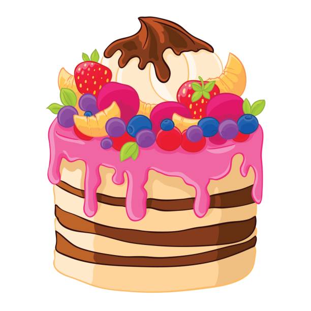 Birthday Fruit Cake Drawing Illustrations, Royalty-Free Vector Graphics ...
