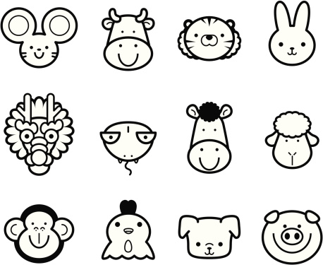 Icon Collection: Cute Chinese Zodiac in black and white