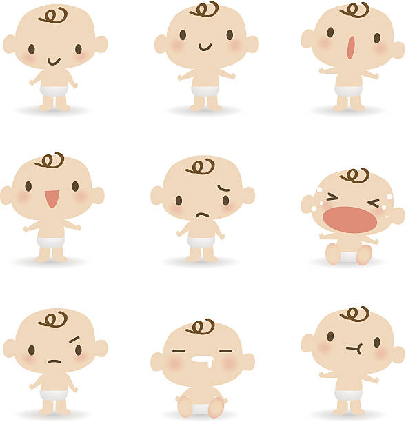 Vector illustration of Cute babies in various moods ( mad, crying, smiling, sleeping ). 