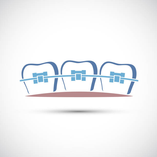 金属歯科ブレースを持つアイコン人間の歯 - 矯正歯科医点のイラスト素材／クリップアート素材／マンガ素材／アイコン素材