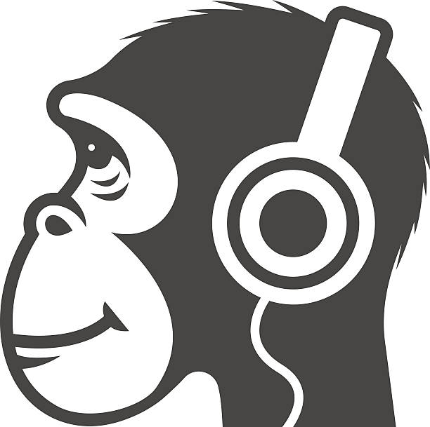 헤드폰을 곁들인 아이콘 원숭이 - chelsea stock illustrations