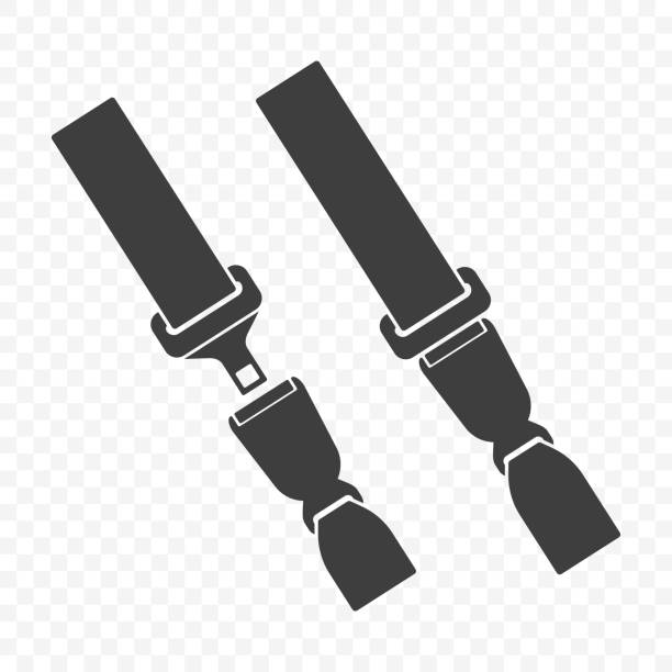 Icon of an open and closed car seat belt. Vector on a transparent background Icon of an open and closed car seat belt. Vector on a transparent background. seat belt stock illustrations