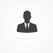 White icon of businessman with shadow.