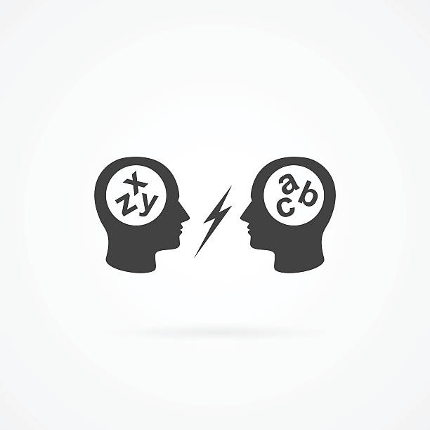 Icon of two human head with different ideas arguing. vector art illustration