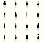 Icon Set, a lot of Bottles and Containers on white background, make in adobe Illustrator (vector)