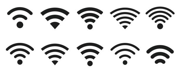WIFI icon set in various shapes WIFI icon set in various shapes radio illustrations stock illustrations