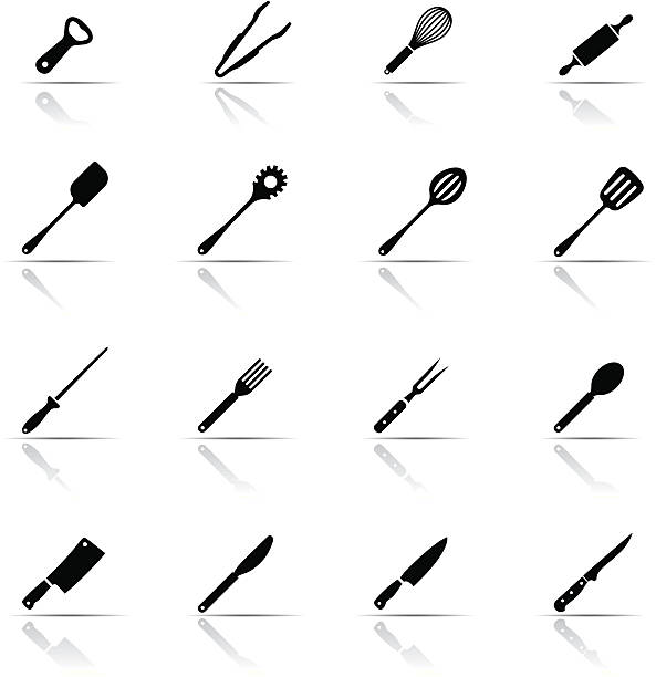 Icon Set, Kitchen utensils Icon Set, Kitchen utensils on white background, made in adobe Illustrator (vector) cooking silhouettes stock illustrations