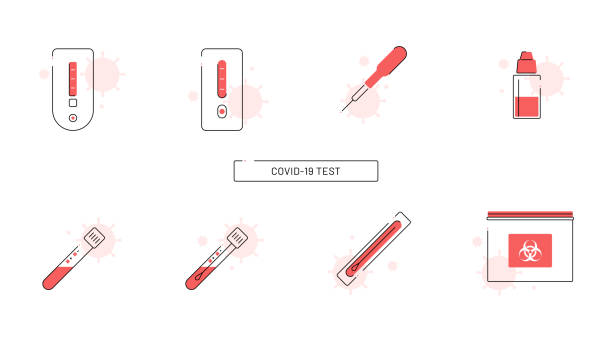코로나바이러스 테스트 장비의 아이콘 세트 - pcr 장치 stock illustrations