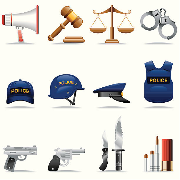 Icon Set, Police and justice Icon Set, police and justice things on white background, make in adobe Illustrator (vector) police hat stock illustrations