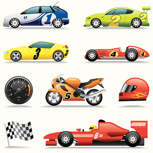 Icon Set, Race Cars Icon Set, a lot of race cars and things cars on white background, make in adobe Illustrator (vector) racecar stock illustrations