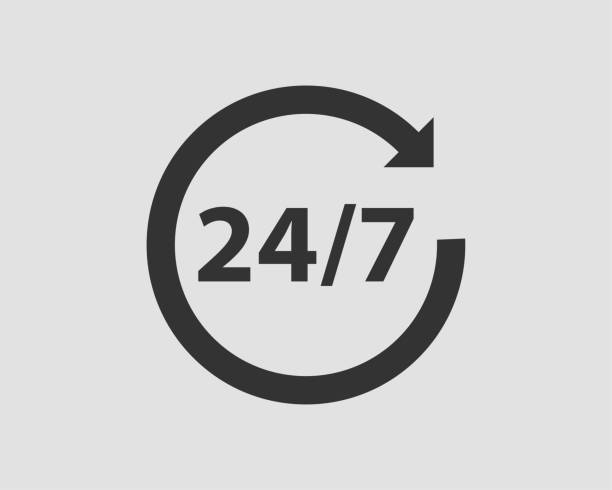 24/7-symbolvektor. 24-stunden-service-uhr. - ewigkeit stock-grafiken, -clipart, -cartoons und -symbole