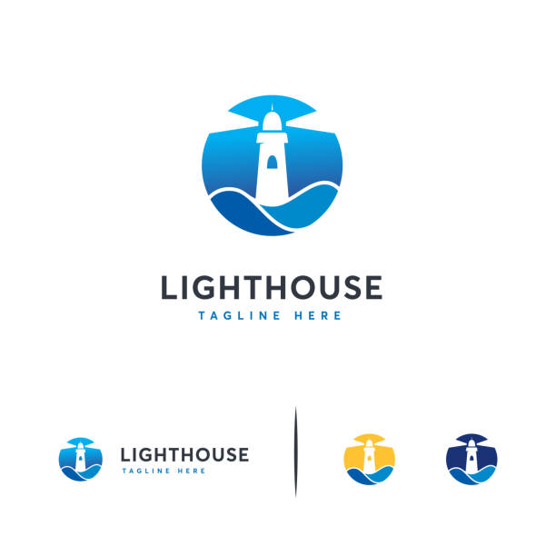 ikonische light house logo designs vektor, ocean light logo-vorlage - leuchtturm stock-grafiken, -clipart, -cartoons und -symbole