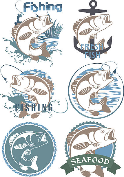 icons fish bass The figure shows a  fish bass bass fish jumping stock illustrations