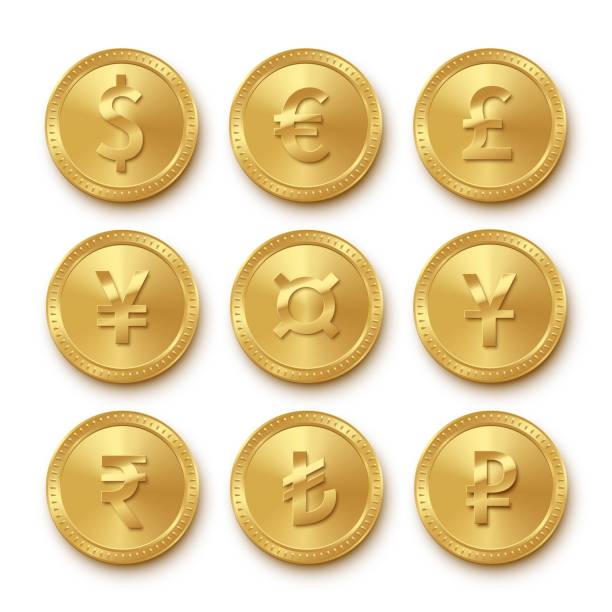 異なる通貨セットを持つ金貨のアイコン - 為替点のイラスト素材／クリップアート素材／マンガ素材／アイコン素材