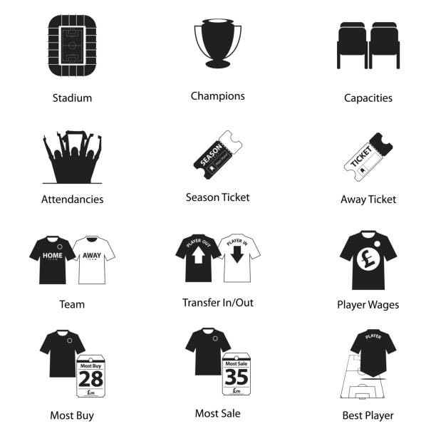 icons set fußball- oder fußball im flat design für fußball-infografik. vektor. - stadium soccer seats stock-grafiken, -clipart, -cartoons und -symbole