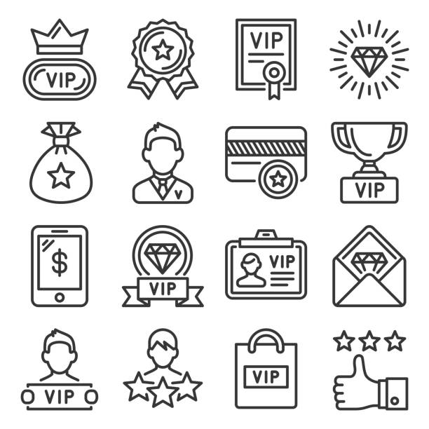 stockillustraties, clipart, cartoons en iconen met vip-pictogrammen die op witte achtergrond worden geplaatst. vector lijnstijl - exclusief