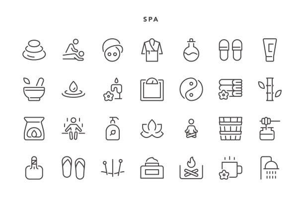 illustrazioni stock, clip art, cartoni animati e icone di tendenza di icone spa - spa