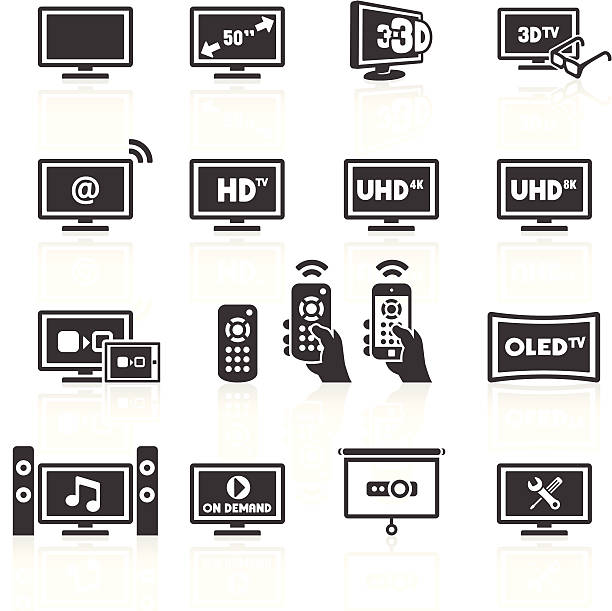 TV Icons TV Equipment Icons. Layered & grouped for ease of use. Download includes EPS 8, EPS 10 and high resolution JPEG & PNG files. remote control stock illustrations