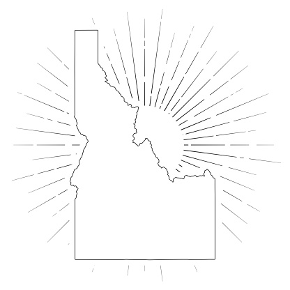 Map of Idaho created with a thin black outline and  light rays. Trendy and modern illustraion isolated on a blank background. Vector Illustration (EPS10, well layered and grouped). Easy to edit, manipulate, resize or colorize.
