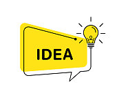 Idea vector banner light bulb and speech bubble. Vector isolated illustration. Idea concept illustration. Creative idea vector design. Lamp idea design. EPS 10