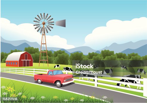 istock Idyllic Farm Scene with Truck in the Foreground. 158217616