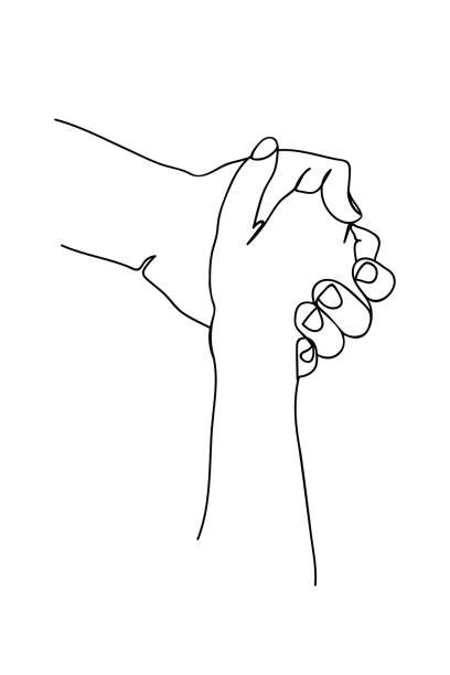 illustrazioni stock, clip art, cartoni animati e icone di tendenza di il disegno di tenersi per mano insieme. - illustrazione vettoriale - hand holding