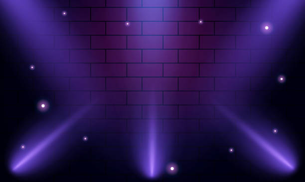 Illuminated stage with scenic lights and smoke. purple vector Illuminated stage with scenic lights and smoke. purple vector performance backgrounds stock illustrations